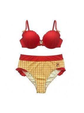 Disney Winnie The Pooh Hunny Gingham Swimsuit Set High Waisted Size Medium
